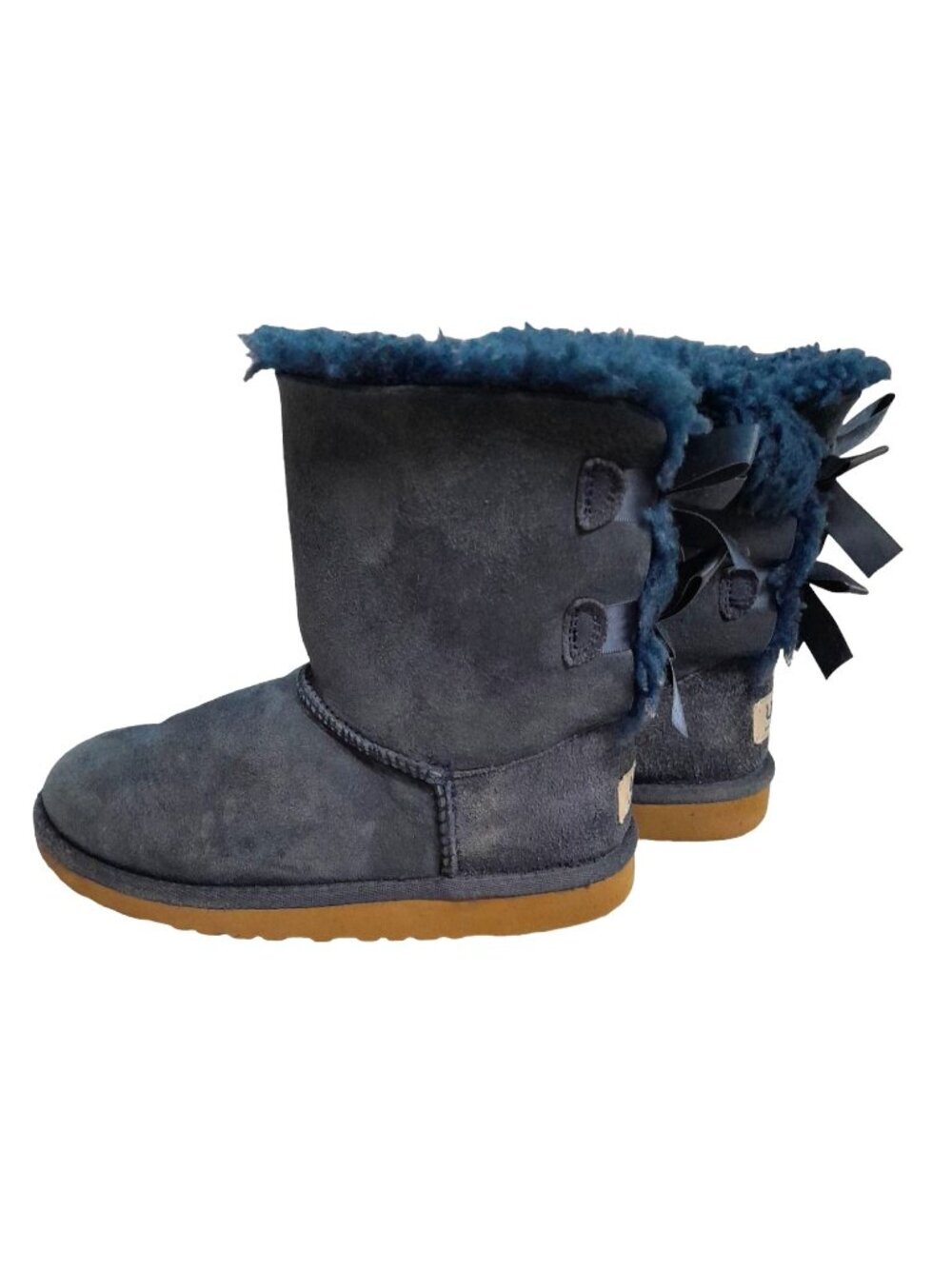 Ùgg Bailey Bow II Girls Booties Size 5 Suede Fleece Lined Winter Navy Blue